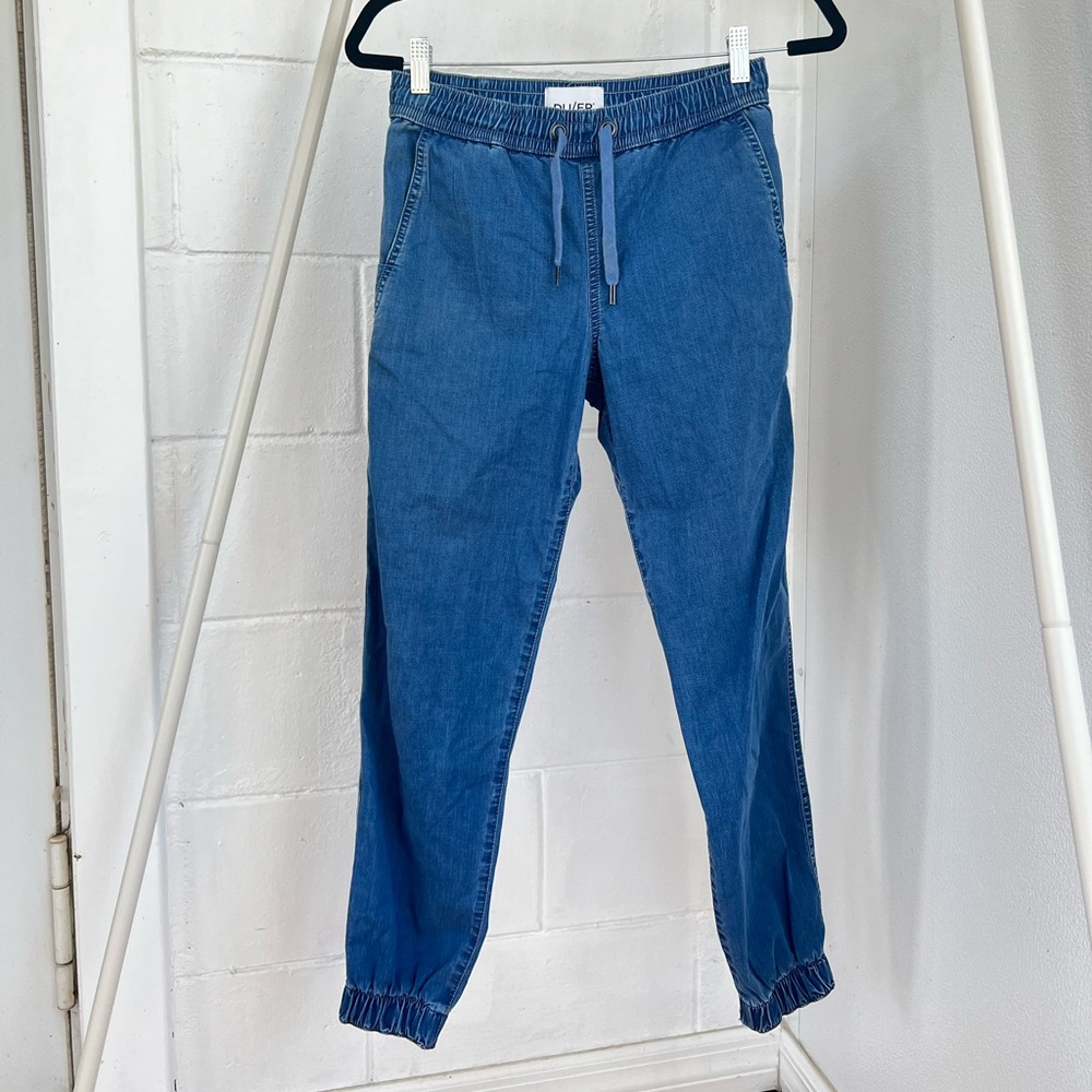 Blue Denim Jogger Track Pants with Elastic Cuffs